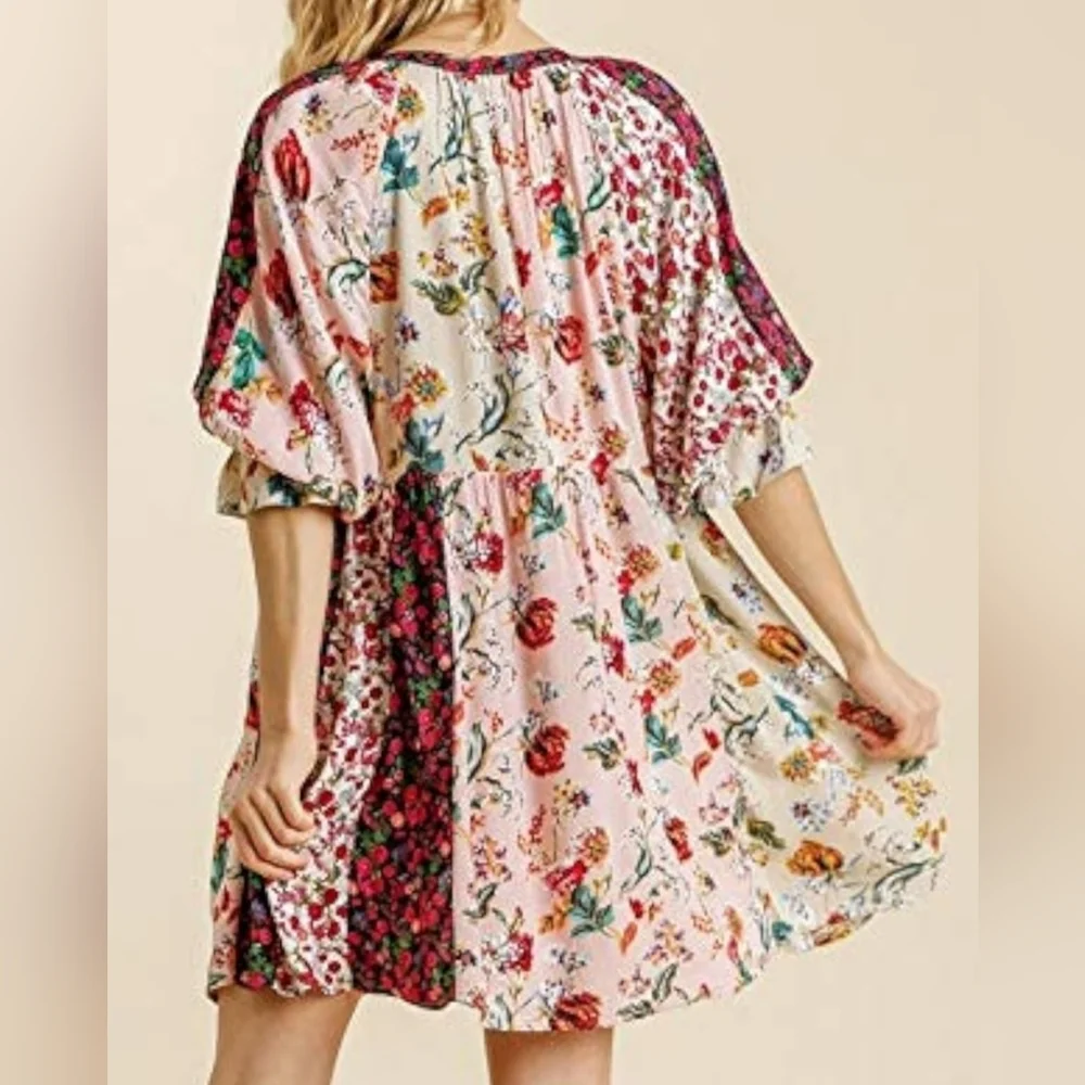 Umgee | NWT | Boho Floral Patchwork Babydoll Dress | Size XL - Picture 4 of 4